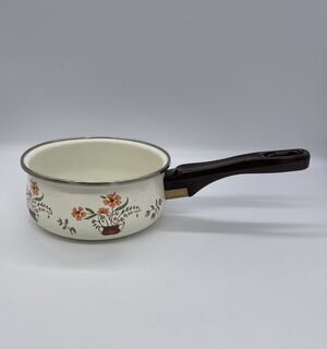 Vintage Countryside Collection Sauce Pan Pot JMP Spain Floral Enamel Cookware